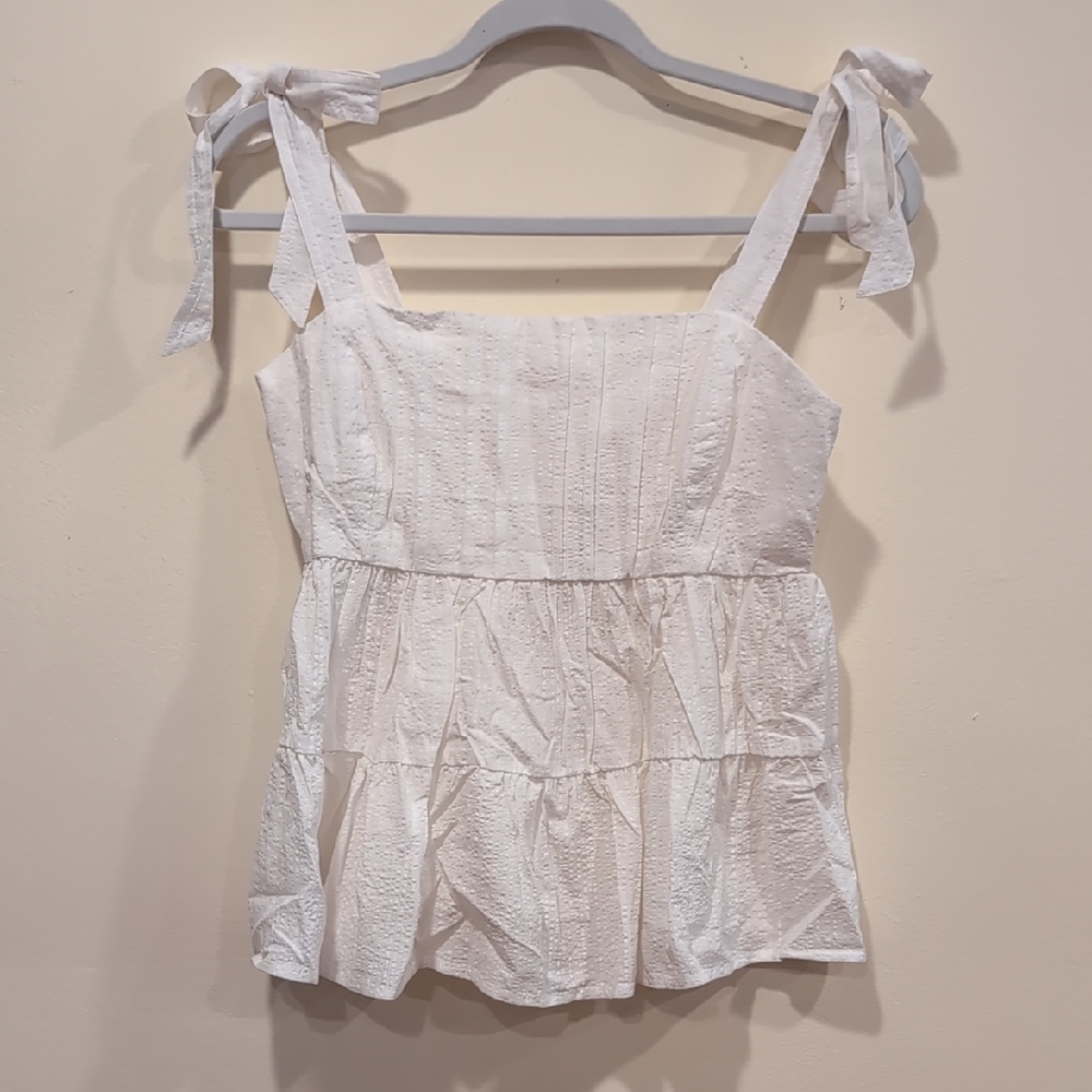 Hem & Thread White Tie Front Tiered Tank Top